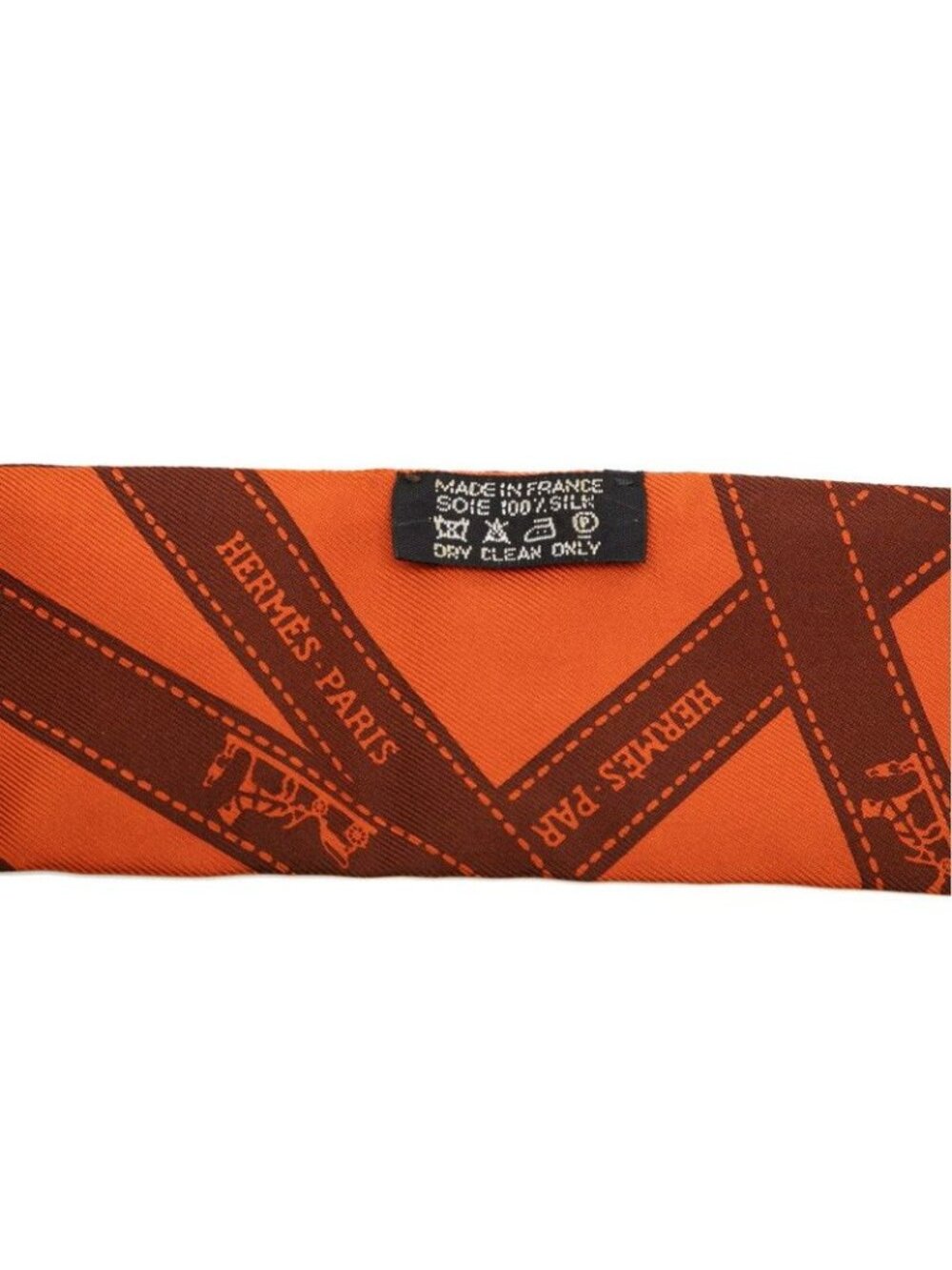 Hermes Twilly Bolduc Pattern Scarf Orange Brown Silk - Picture 4 of 5